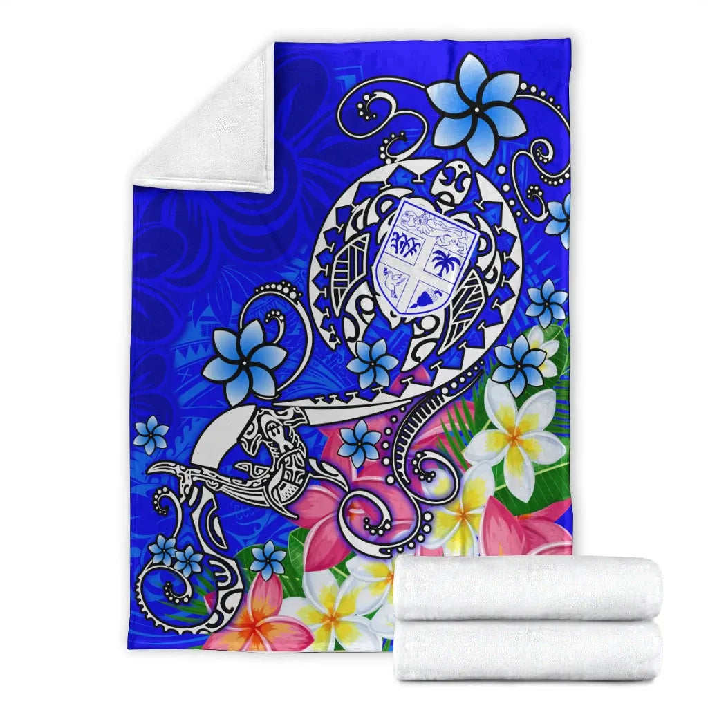 Fiji Premium Blanket - Turtle Plumeria (Blue)-Myprintsy