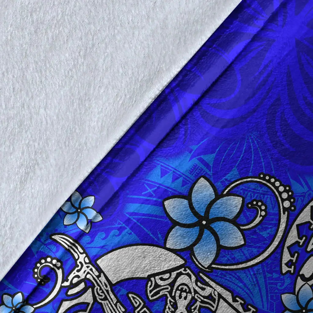 Fiji Premium Blanket - Turtle Plumeria (Blue)-Myprintsy