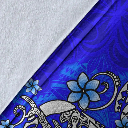 Fiji Premium Blanket - Turtle Plumeria (Blue)-Myprintsy