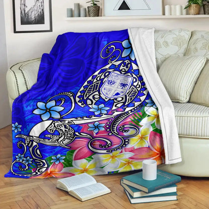 Fiji Premium Blanket - Turtle Plumeria (Blue)-Myprintsy