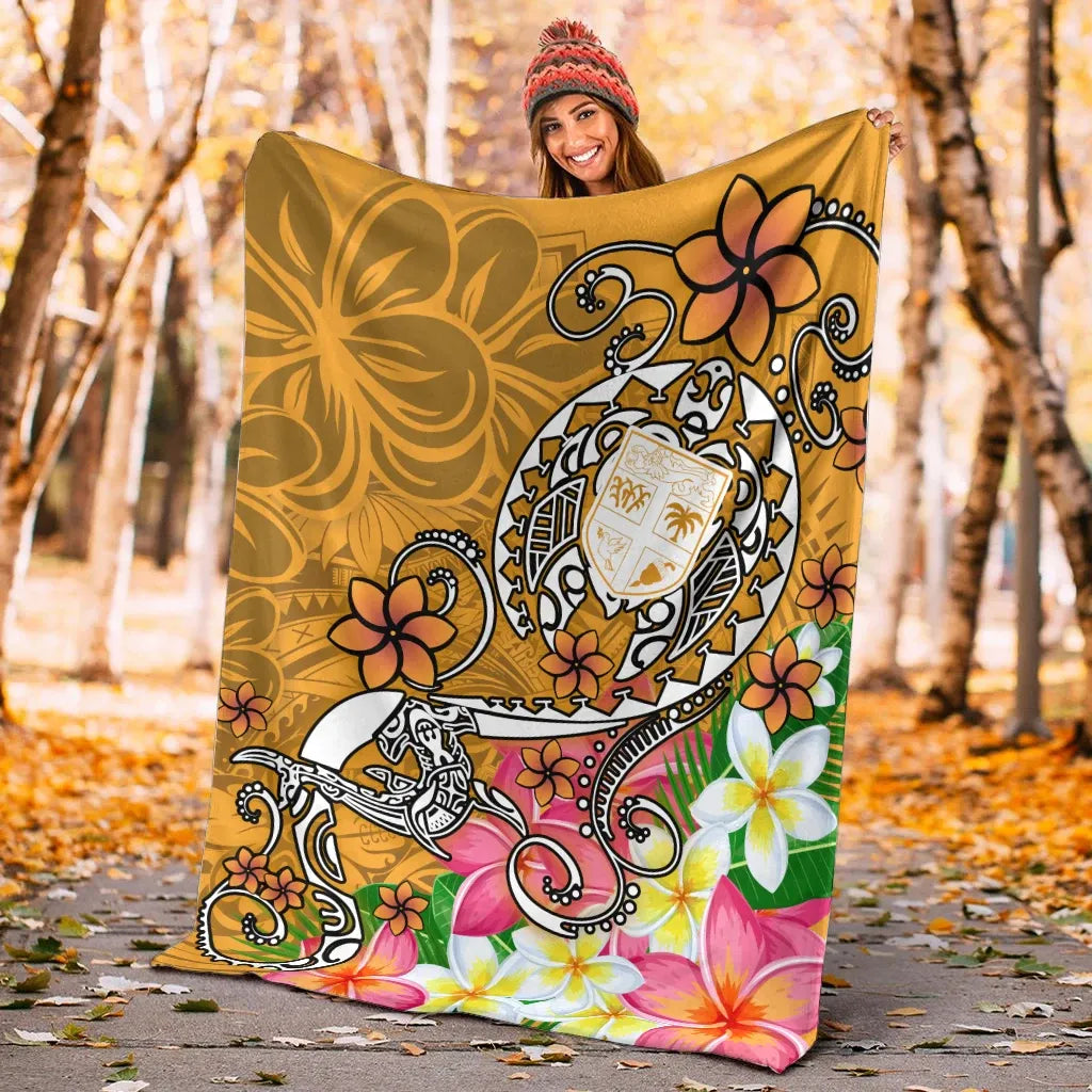 Fiji Premium Blanket - Turtle Plumeria (Gold)-Myprintsy