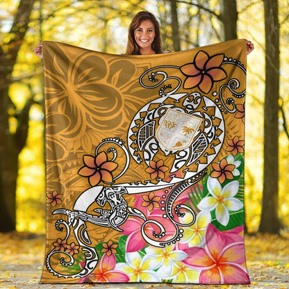 Fiji Premium Blanket - Turtle Plumeria (Gold)-Myprintsy