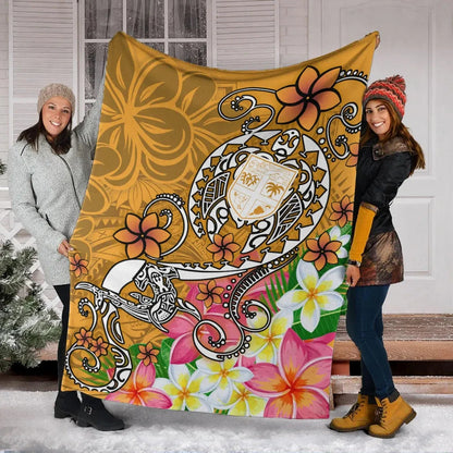 Fiji Premium Blanket - Turtle Plumeria (Gold)-Myprintsy
