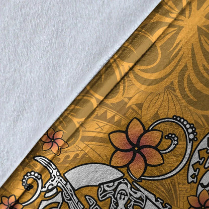 Fiji Premium Blanket - Turtle Plumeria (Gold)-Myprintsy