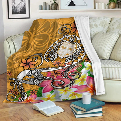 Fiji Premium Blanket - Turtle Plumeria (Gold)-Myprintsy