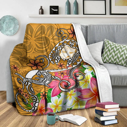 Fiji Premium Blanket - Turtle Plumeria (Gold)-Myprintsy