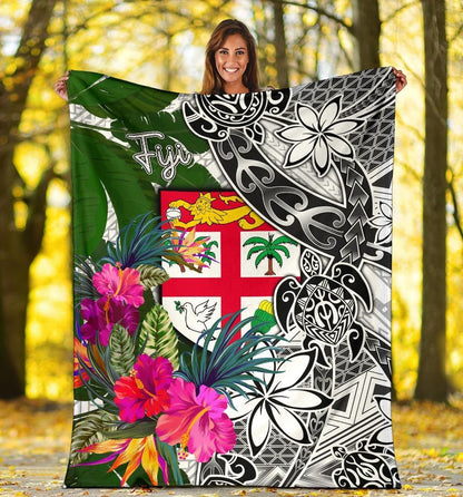 Fiji Premium Blanket White - Turtle Plumeria Banana Leaf-Myprintsy
