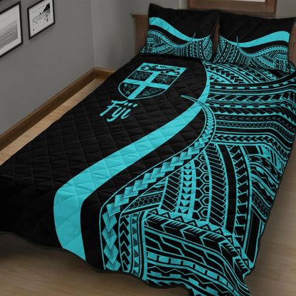 Fiji Quilt Bed Set - Turquoise Polynesian Tentacle Tribal Pattern-Myprintsy