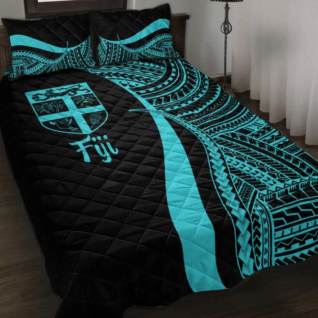 Fiji Quilt Bed Set - Turquoise Polynesian Tentacle Tribal Pattern-Myprintsy