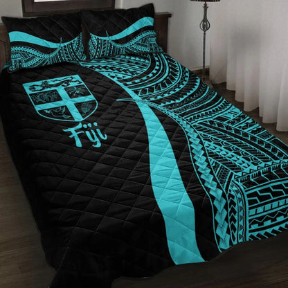 Fiji Quilt Bed Set - Turquoise Polynesian Tentacle Tribal Pattern-Myprintsy