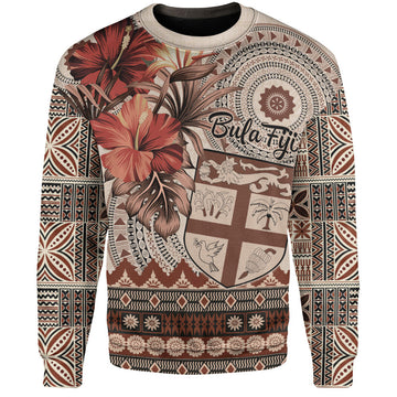 Fiji Sweatshirt Bula Tribal Print Beige-Myprintsy
