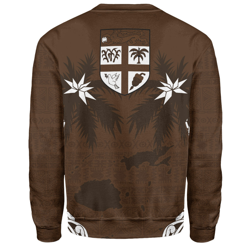 Fiji Sweatshirt Coat Of Arms Flag Islands Brown Tapa Style-Myprintsy