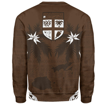 Fiji Sweatshirt Coat Of Arms Flag Islands Brown Tapa Style-Myprintsy