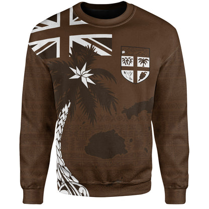 Fiji Sweatshirt Coat Of Arms Flag Islands Brown Tapa Style-Myprintsy