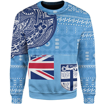 Fiji Sweatshirt Ocean Blue Tribal Shield Pride-Myprintsy