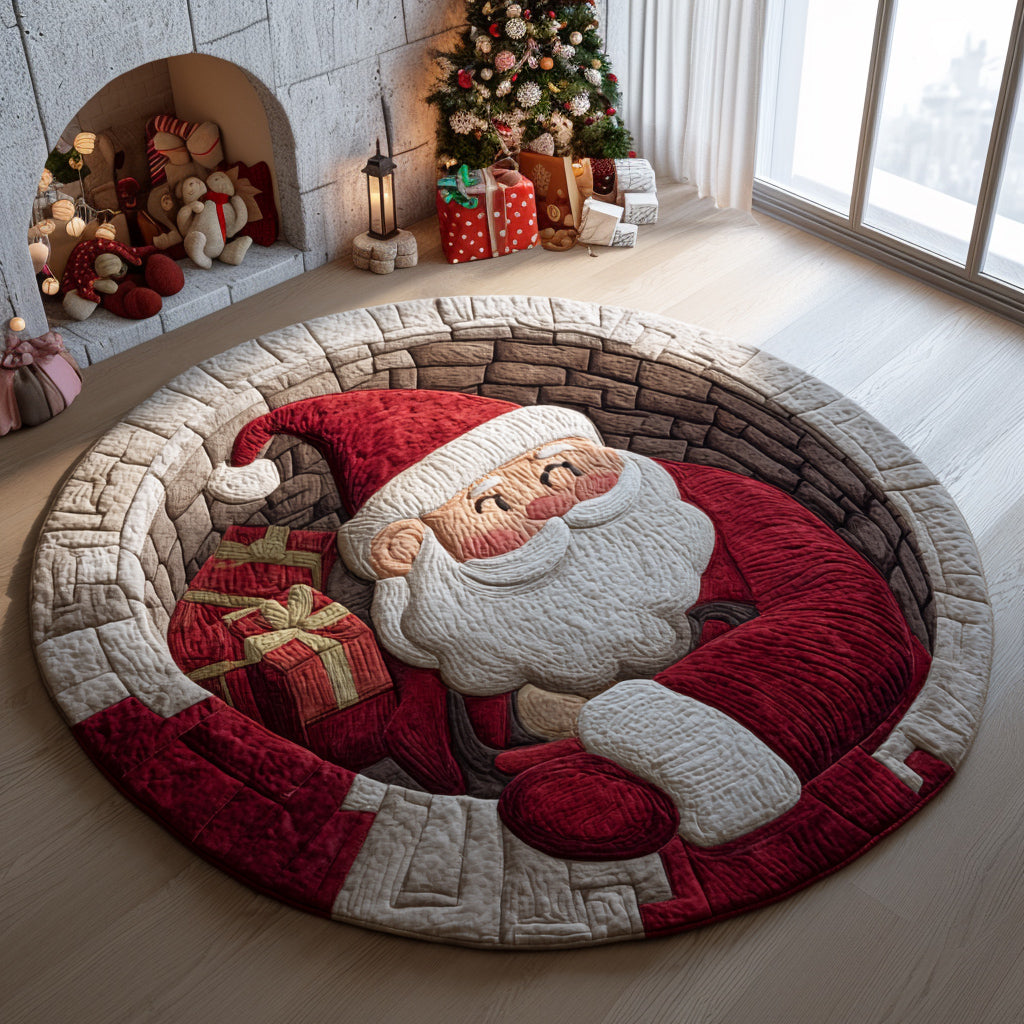 Fireside Santa Claus Deception Quilted Round Mat VTQ-Myprintsy