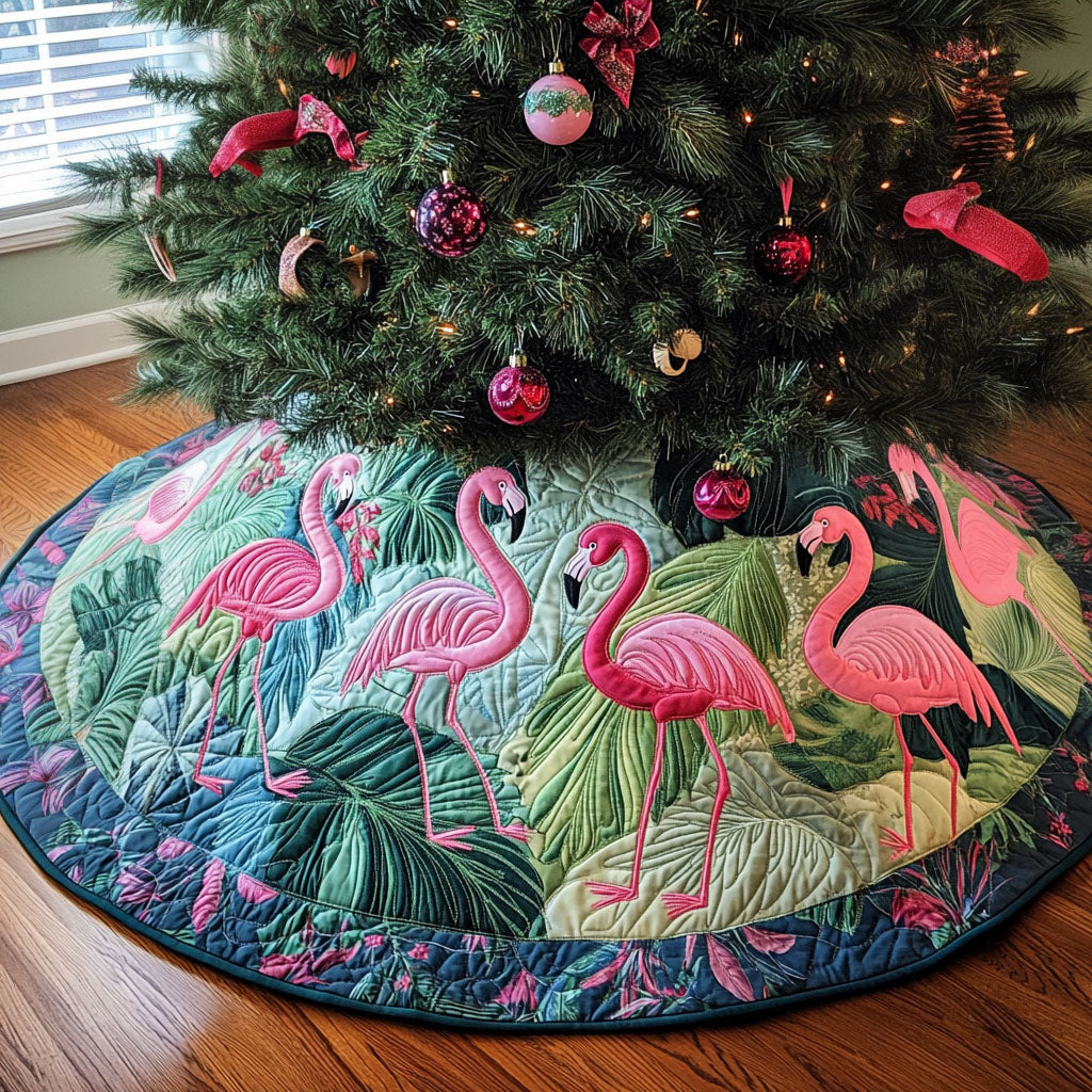 Flamingo Wonderland Quilted Christmas Tree Skirt VTQ-Myprintsy