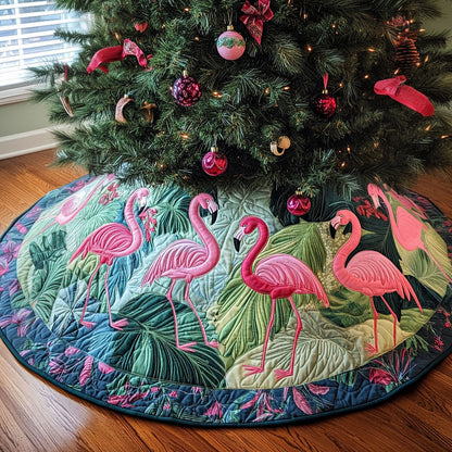 Flamingo Wonderland Quilted Christmas Tree Skirt VTQ-Myprintsy