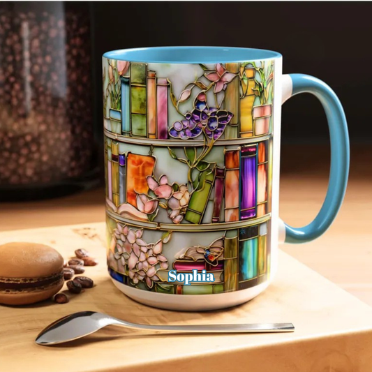 Floral Bookshelf - Gift For You, Book Lovers, Family Members - Personalized Accent Mug-Myprintsy