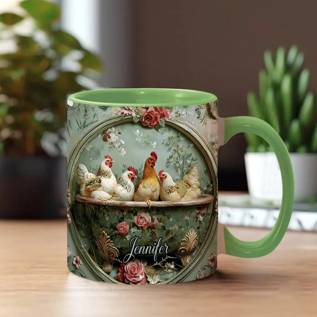 Floral Chicken - Personalized Chicken Accent Mug-Myprintsy