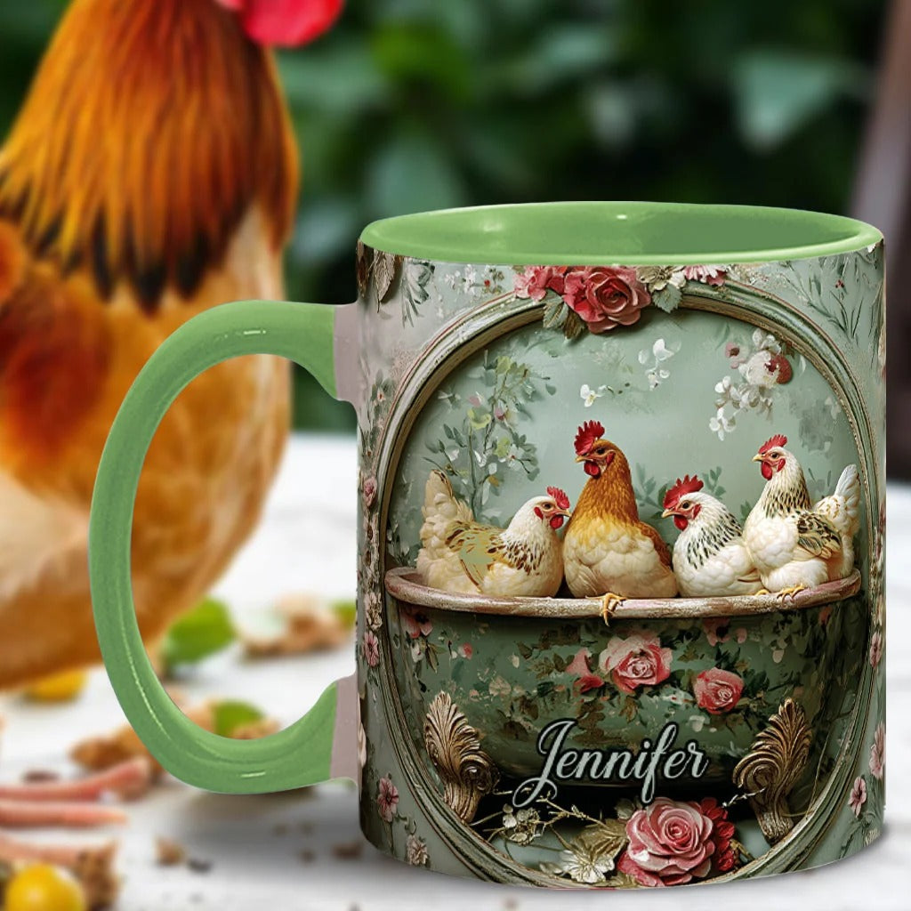 Floral Chicken - Personalized Chicken Accent Mug-Myprintsy
