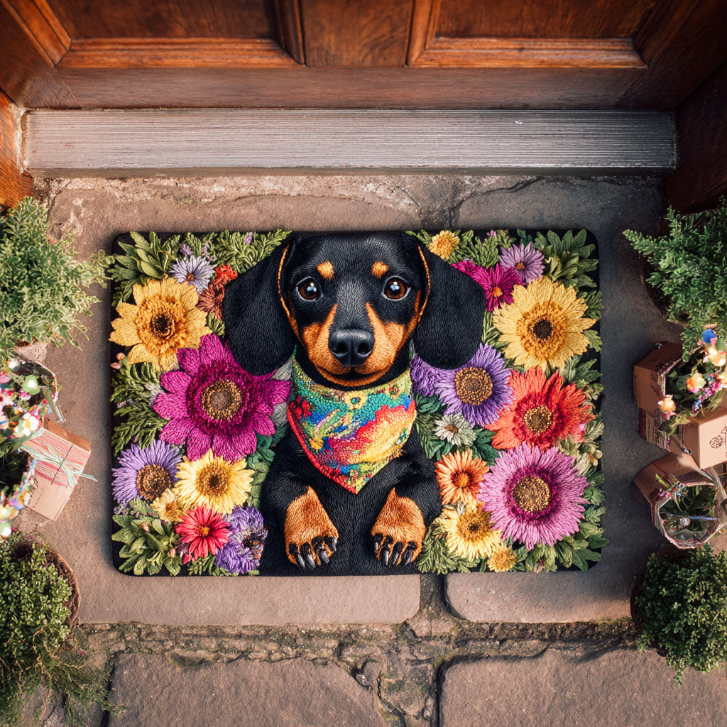 Floral Dachshund Dream Doormat VTQ-Myprintsy
