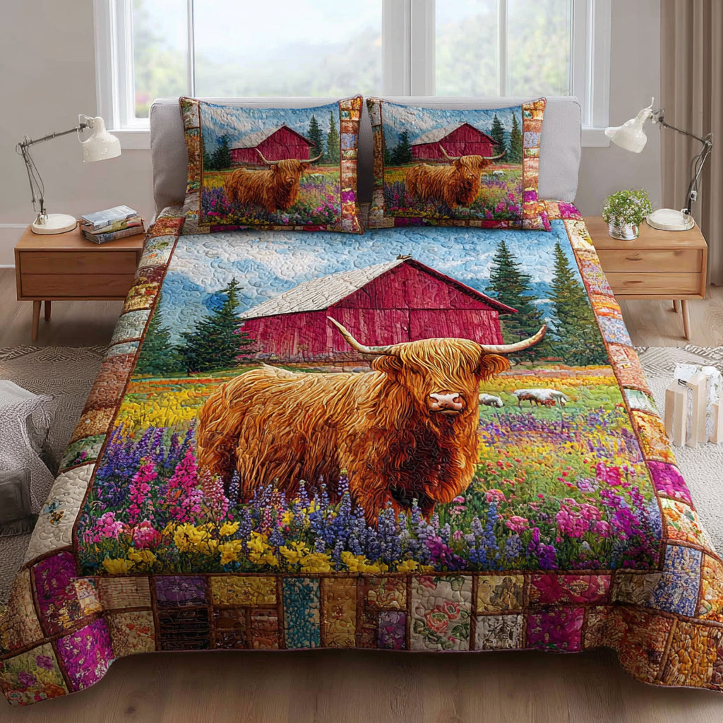 Floral Highland Cow -Piece Quilted Bedding Set VTQ-Myprintsy