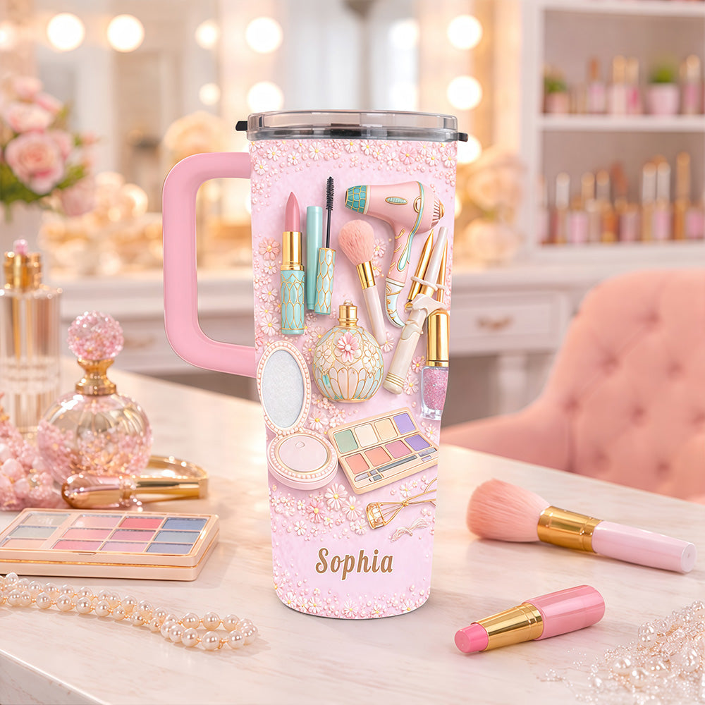 Floral Makeup Fest - Personalized 40oz Makeup Tumbler With Straw - Gifts for Makeup Lovers-Myprintsy