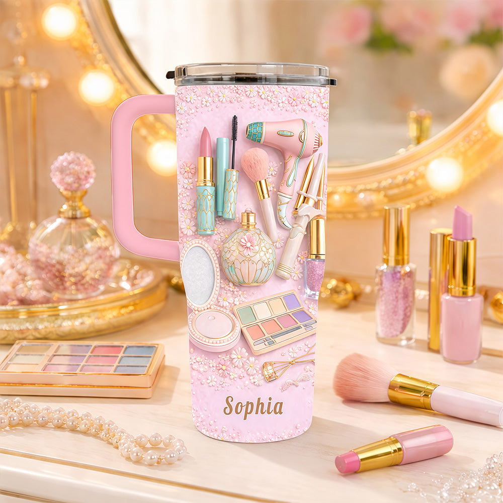 Floral Makeup Fest - Personalized 40oz Makeup Tumbler With Straw - Gifts for Makeup Lovers-Myprintsy