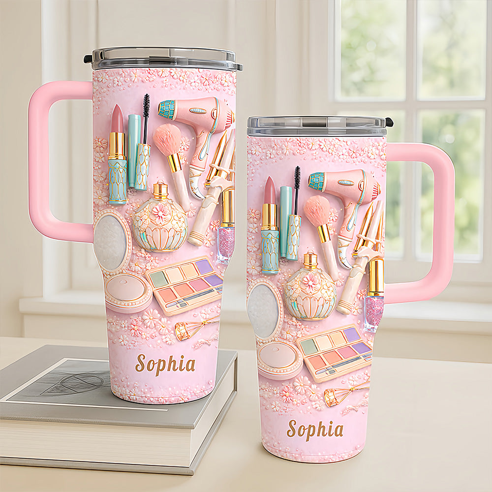 Floral Makeup Fest - Personalized 40oz Makeup Tumbler With Straw - Gifts for Makeup Lovers-Myprintsy