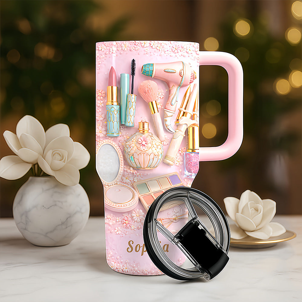 Floral Makeup Fest - Personalized 40oz Makeup Tumbler With Straw - Gifts for Makeup Lovers-Myprintsy