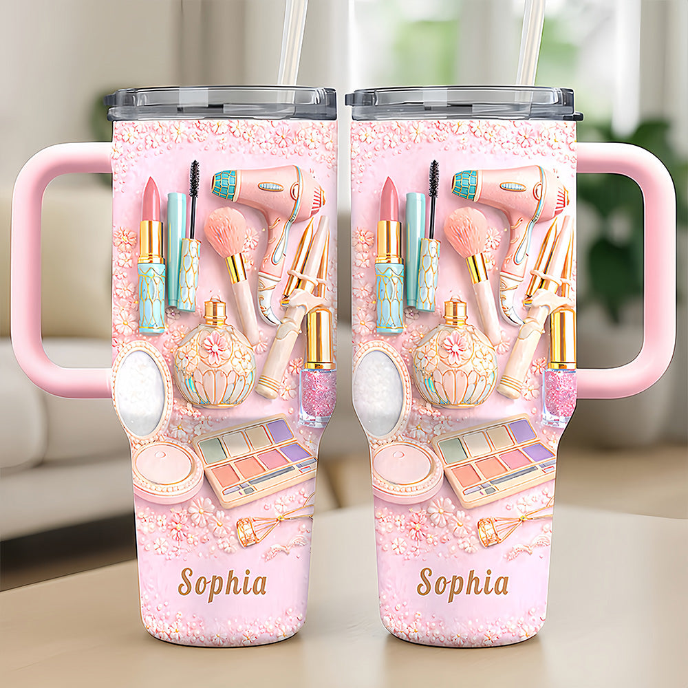 Floral Makeup Fest - Personalized 40oz Makeup Tumbler With Straw - Gifts for Makeup Lovers-Myprintsy