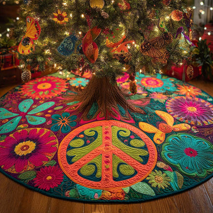 Flower Power Peace Tree Quilted Tree Skirt-Myprintsy