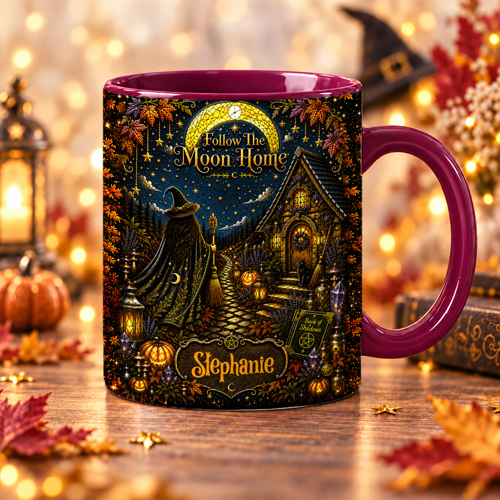 Follow The Moon Home - Personalized Witchcraft 3D Accent Mug-Myprintsy