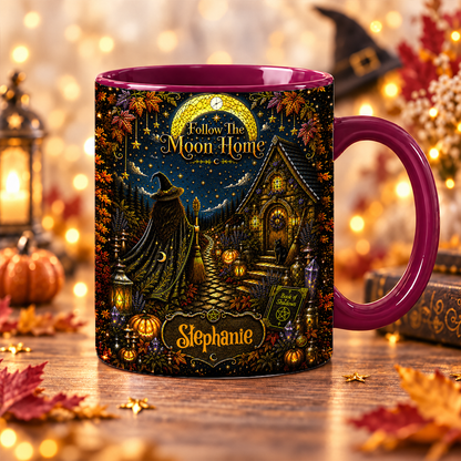 Follow The Moon Home - Personalized Witchcraft 3D Accent Mug-Myprintsy