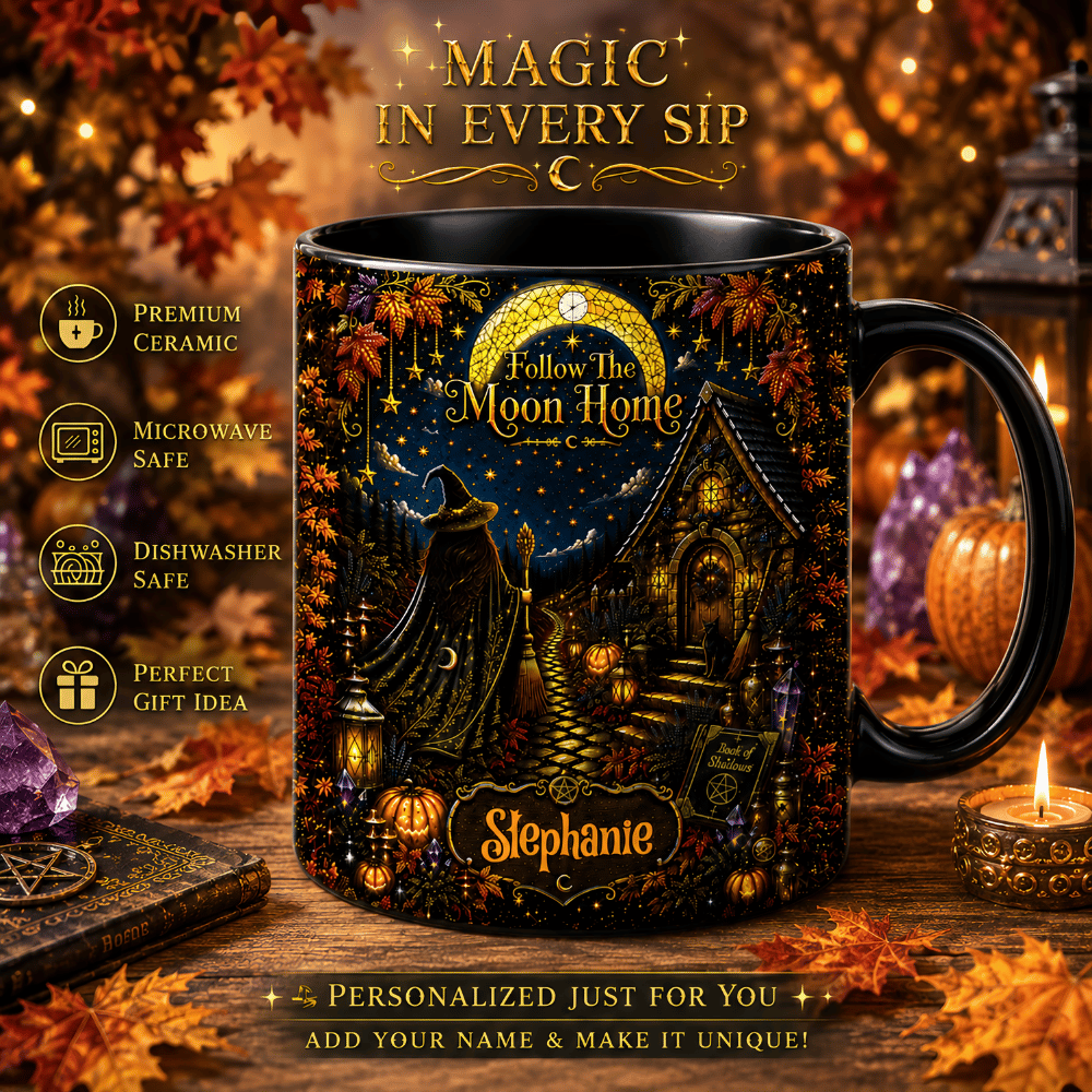 Follow The Moon Home - Personalized Witchcraft 3D Accent Mug-Myprintsy