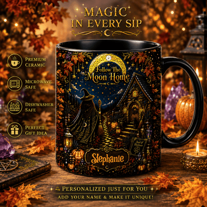 Follow The Moon Home - Personalized Witchcraft 3D Accent Mug-Myprintsy
