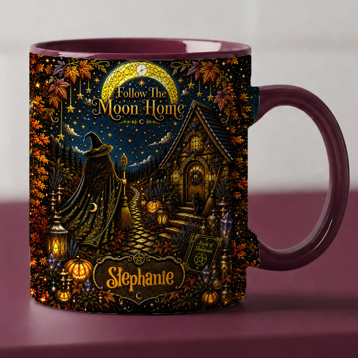 Follow The Moon Home - Personalized Witchcraft 3D Accent Mug-Myprintsy