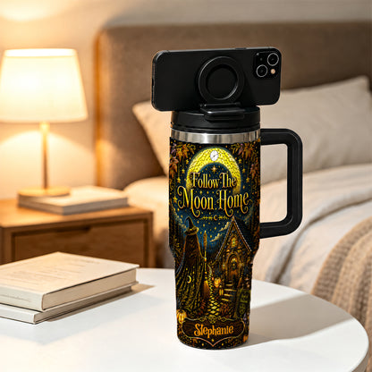 Follow The Moon Home - Personalized Witchcraft 40oz Tumbler With Straw-Myprintsy
