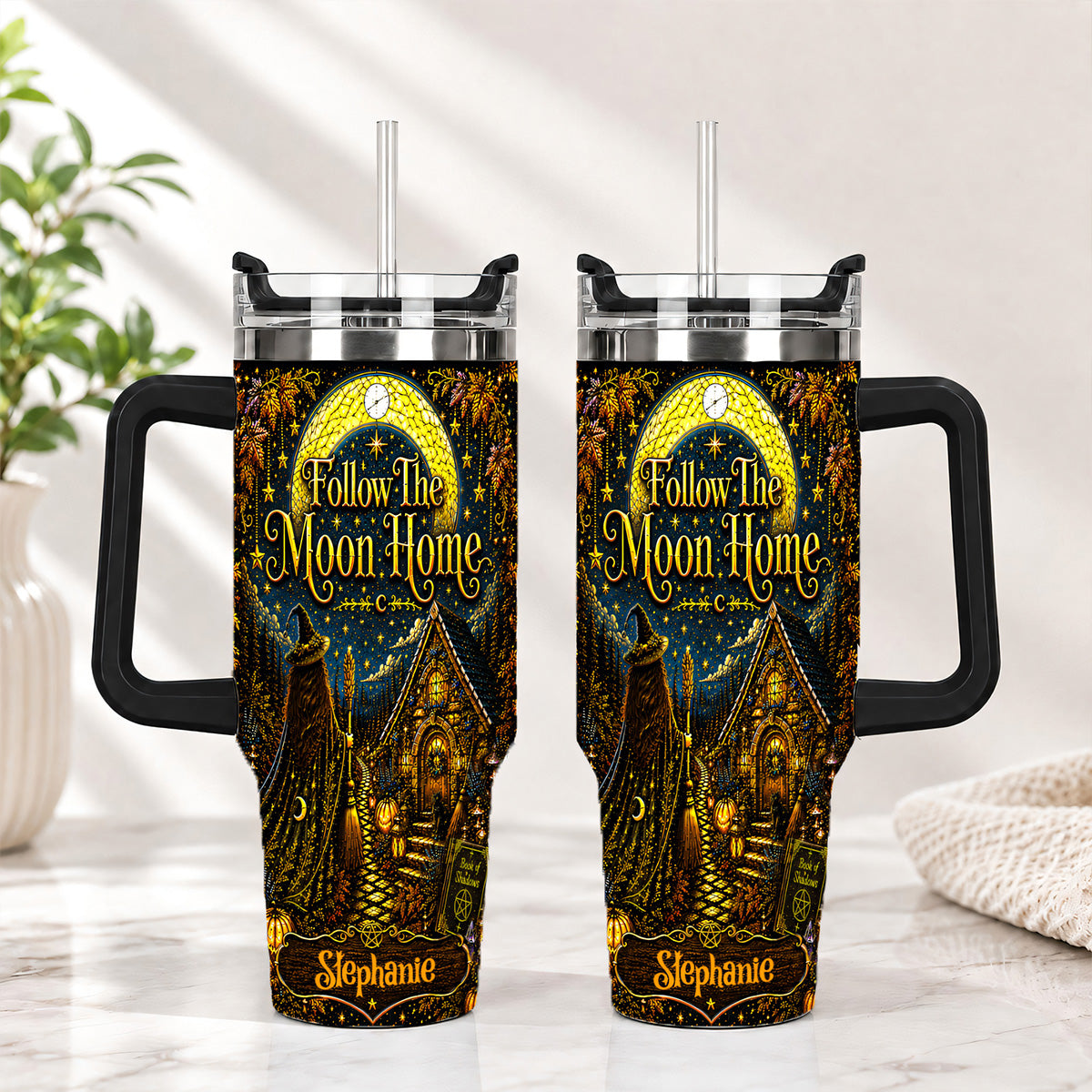 Follow The Moon Home - Personalized Witchcraft 40oz Tumbler With Straw-Myprintsy