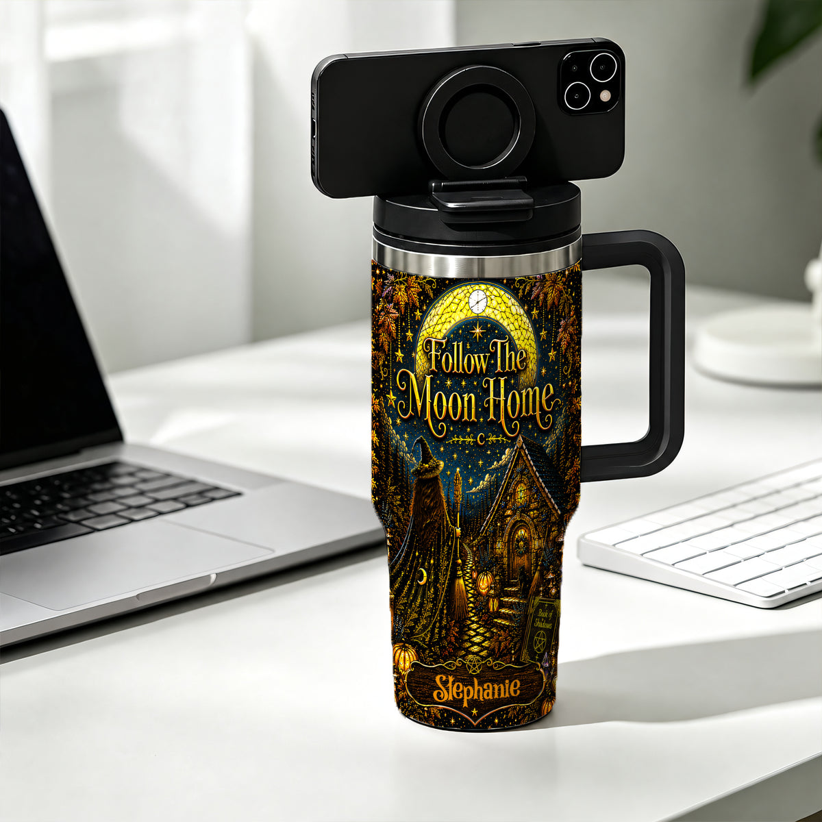 Follow The Moon Home - Personalized Witchcraft 40oz Tumbler With Straw-Myprintsy