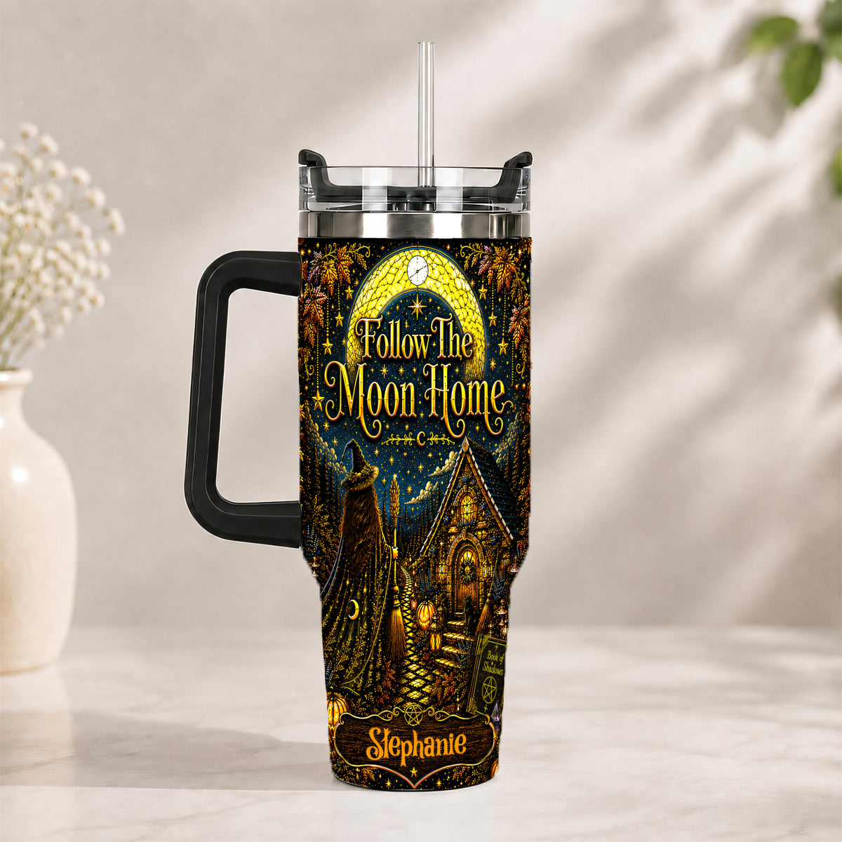 Follow The Moon Home - Personalized Witchcraft 40oz Tumbler With Straw TEST-Myprintsy