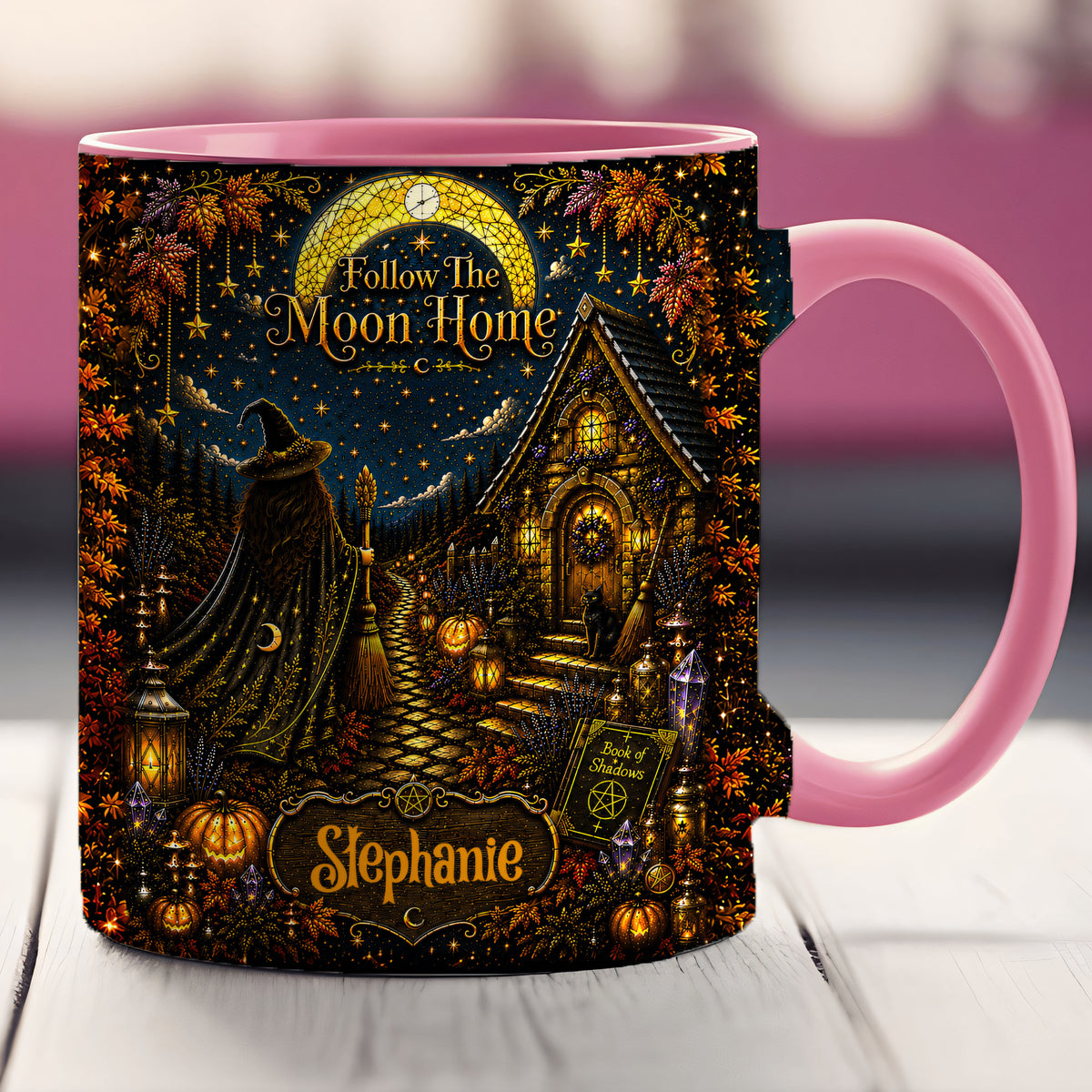 Follow The Moon Home - Personalized Witchcraft Accent Mug - Halloween Gifts For You, Family Members, Friends-Myprintsy