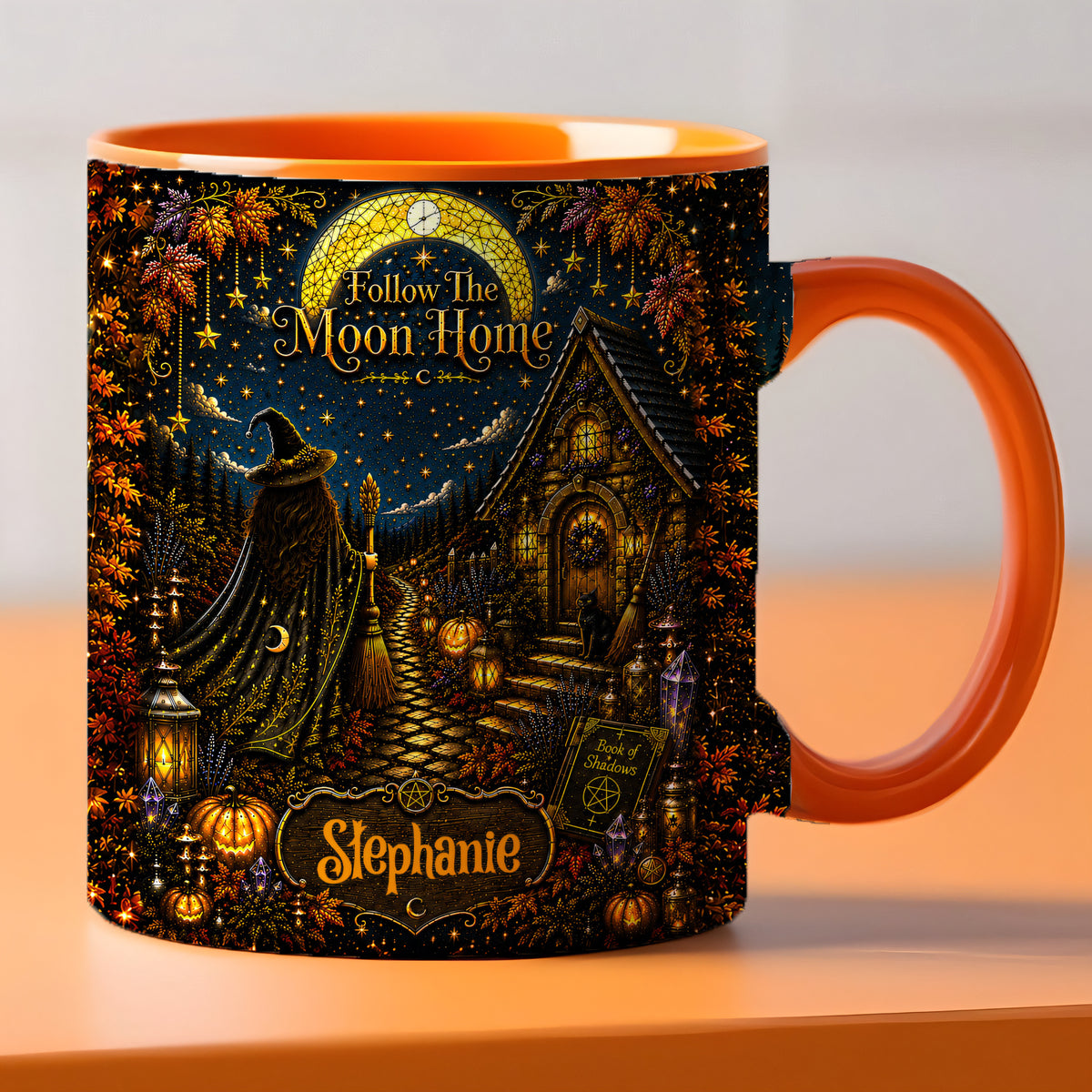 Follow The Moon Home - Personalized Witchcraft Accent Mug - Halloween Gifts For You, Family Members, Friends-Myprintsy