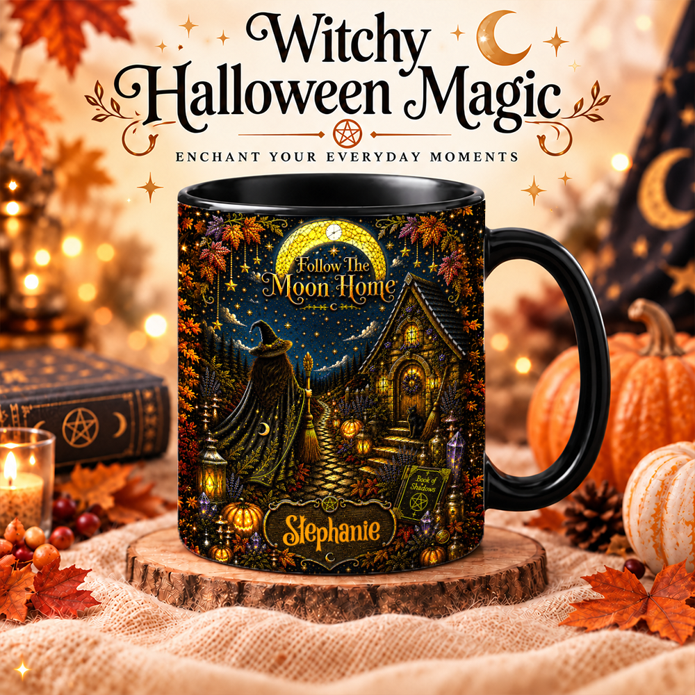 Follow The Moon Home - Personalized Witchcraft Accent Mug - Halloween Gifts For You, Family Members, Friends-Myprintsy