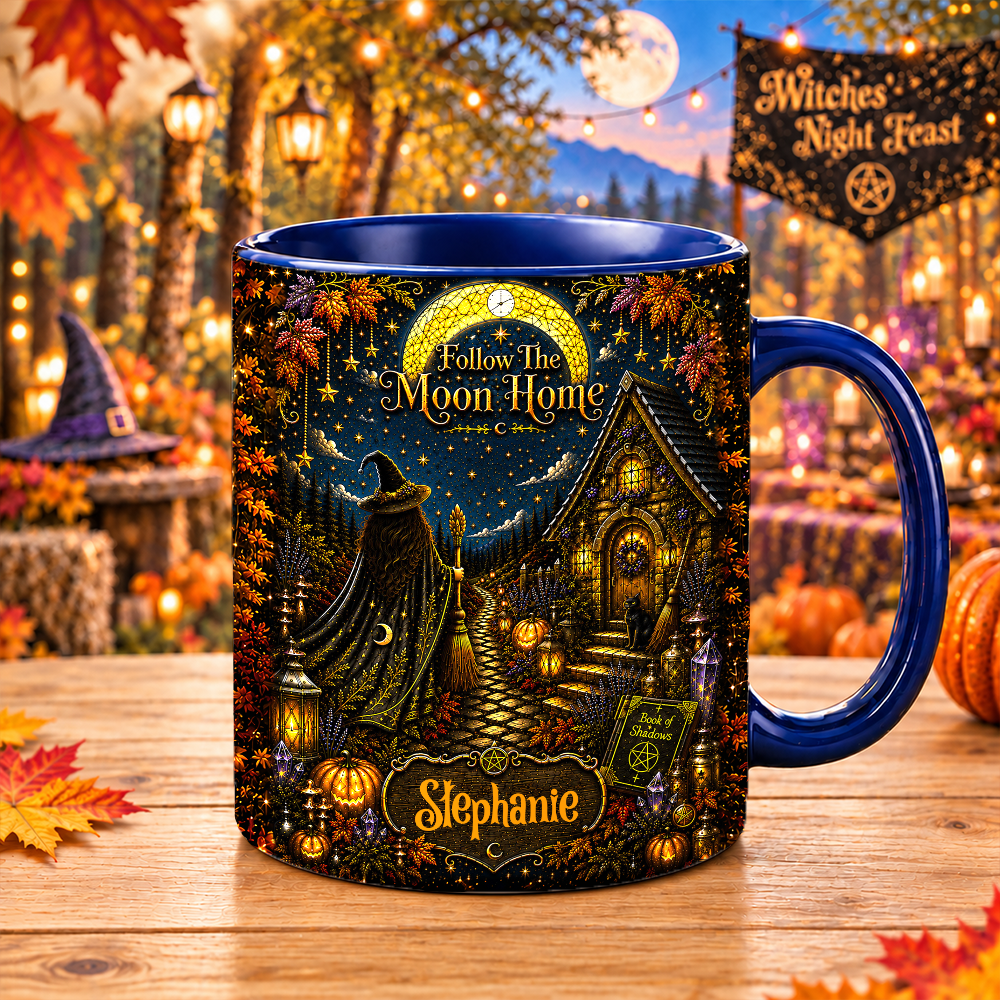 Follow The Moon Home - Personalized Witchcraft Accent Mug - Halloween Gifts For You, Family Members, Friends-Myprintsy