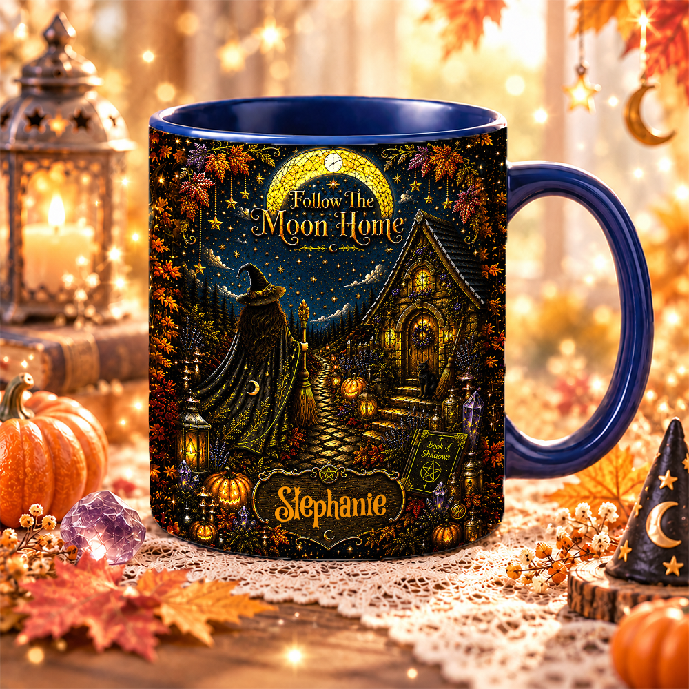 Follow The Moon Home - Personalized Witchcraft Accent Mug - Halloween Gifts For You, Family Members, Friends-Myprintsy