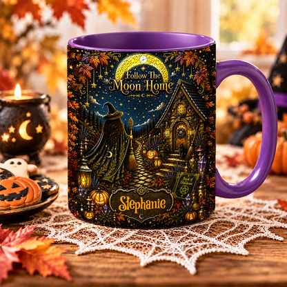 Follow The Moon Home - Personalized Witchcraft Accent Mug - Halloween Gifts For You, Family Members, Friends-Myprintsy