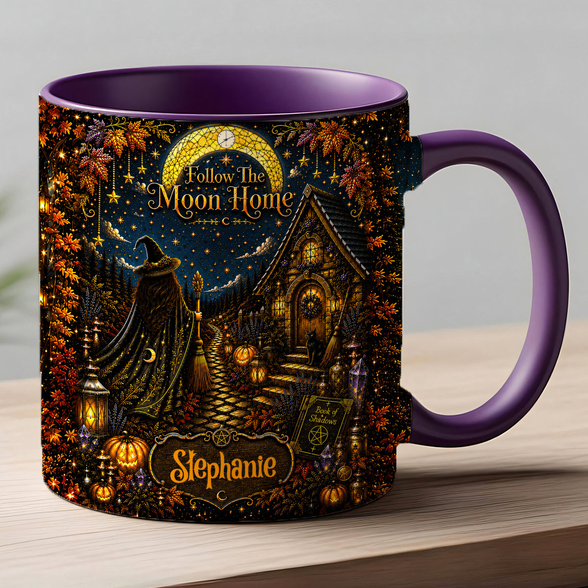 Follow The Moon Home - Personalized Witchcraft Accent Mug - Halloween Gifts For You, Family Members, Friends-Myprintsy