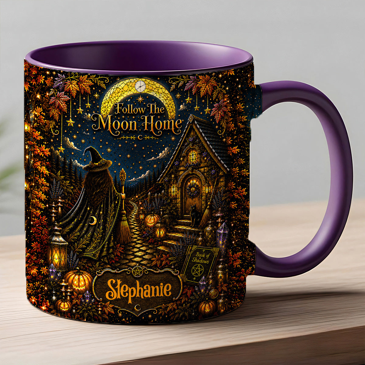 Follow The Moon Home - Personalized Witchcraft Accent Mug - Halloween Gifts For You, Family Members, Friends-Myprintsy